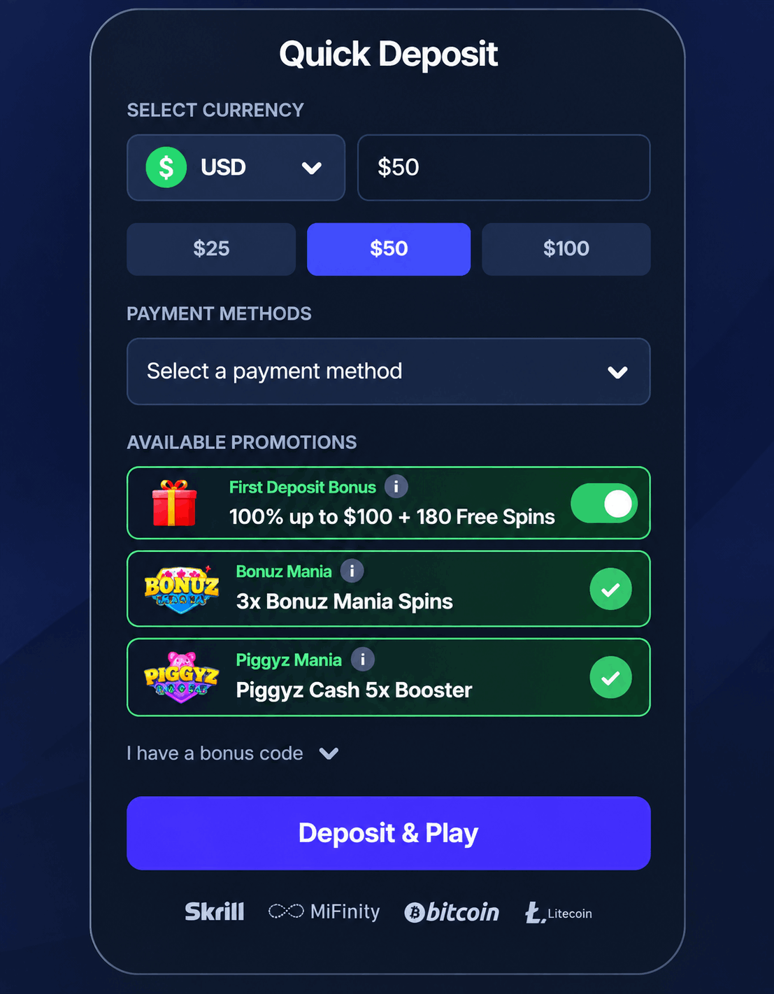 BitStarz welcome package graphic
